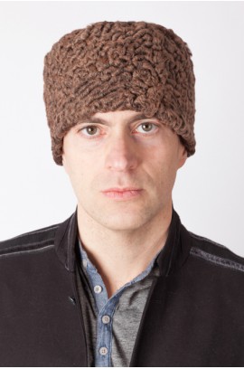 Brown karakul lamb fur hat